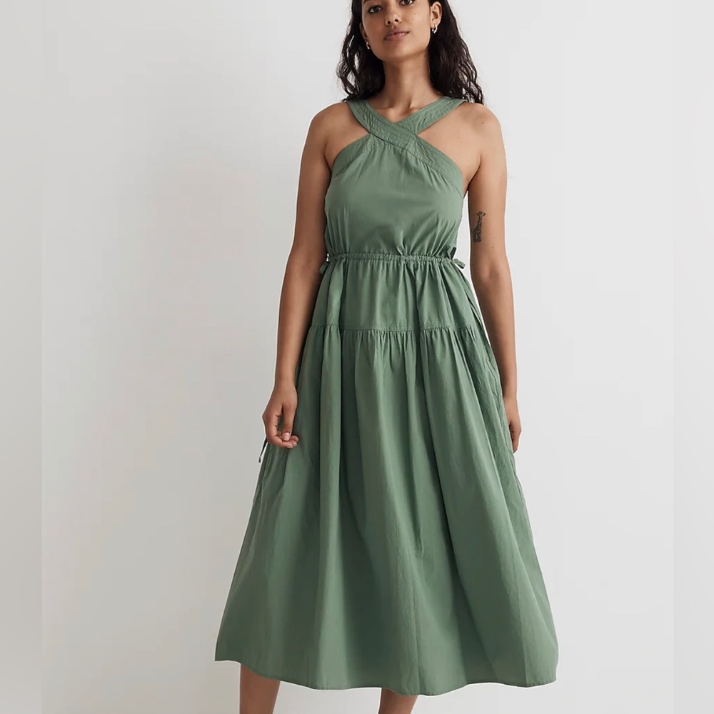 Madewell Poplin Halter Tiered Midi Dress